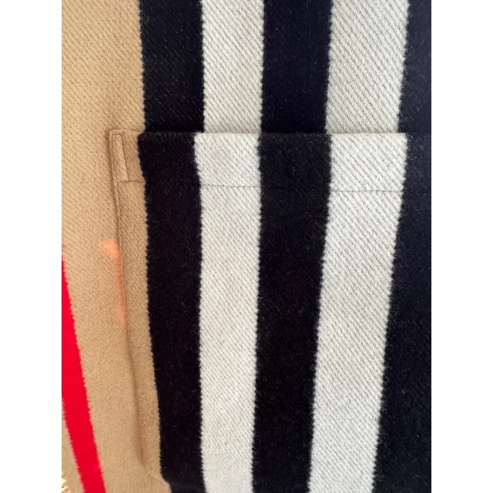 Burberry  Fringe Cape Poncho Wrap Shawl pockets stripes archive  beige wool NEW